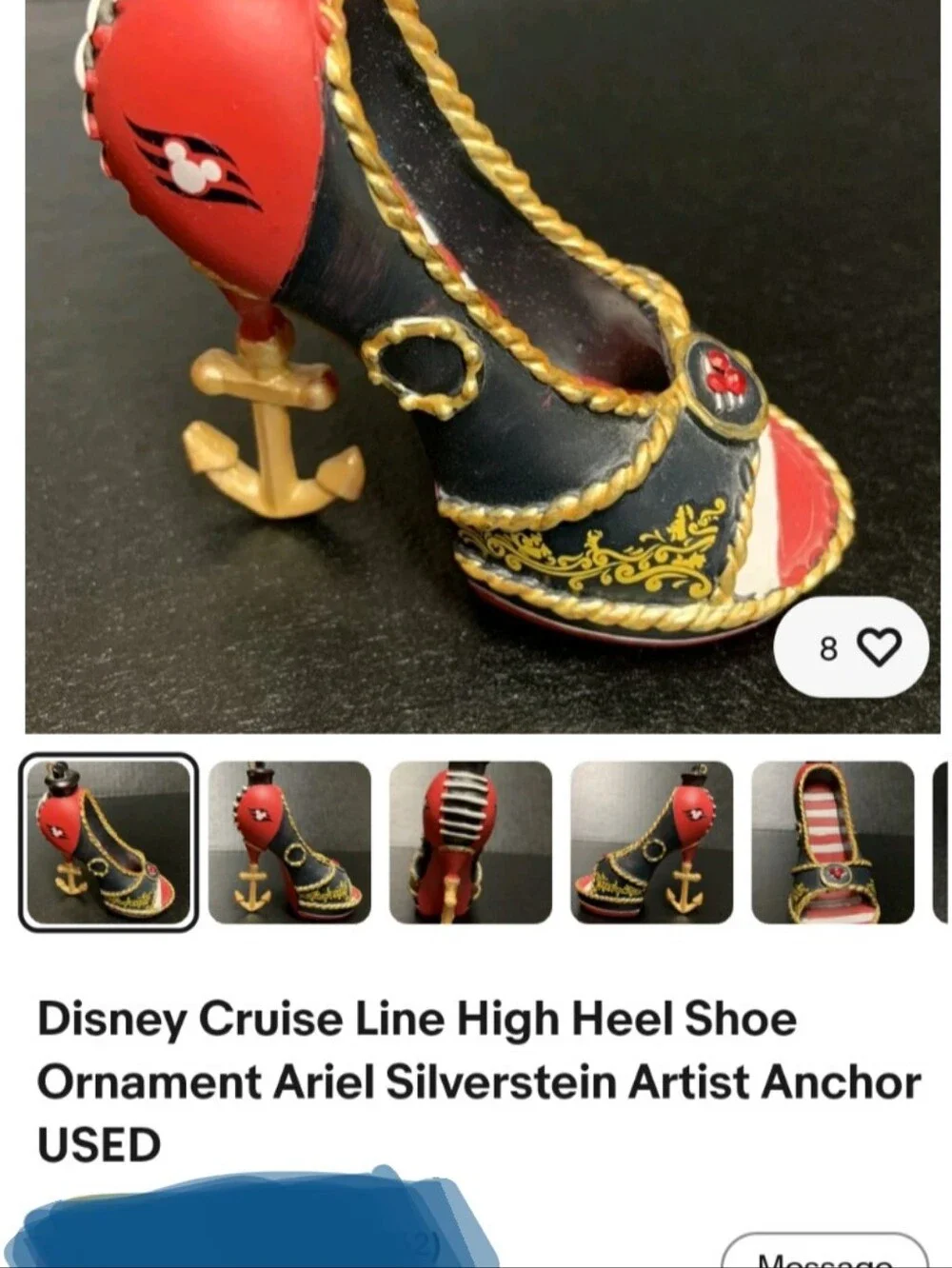 2017 Disney Cruise Line Nautical Red & Black High Heel Ornament Shoe